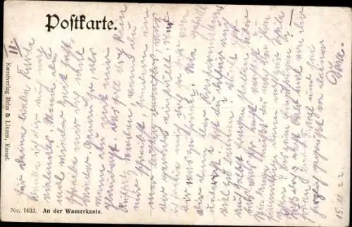 Ak An der Wasserkante, Segelboot, Im Hintergrund Häuser