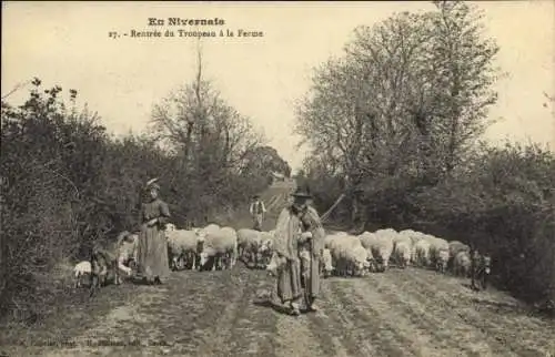 CPA En Nivernais, Rentrée du Troupeau à la Ferme