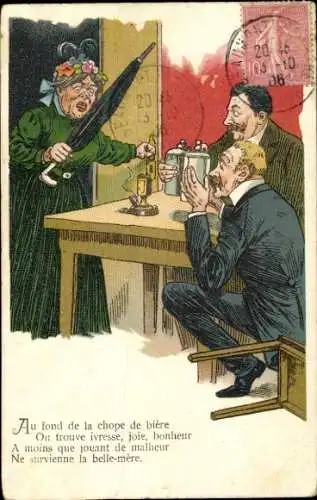 Ak Schwiegermutter deckt Saufgelage auf