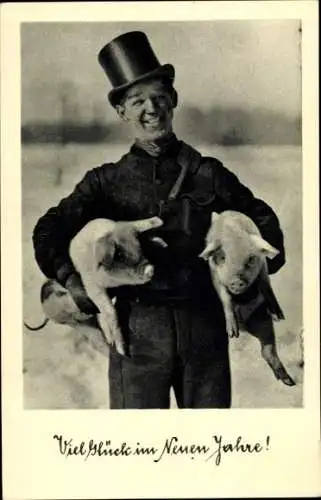 Ak Glückwunsch Neujahr, Schornsteinfeger, Schweine