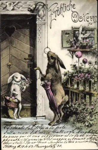 Fröhliche Ostern, Osterhasen an der Haustür