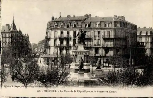 Ak Belfort Beffert Beffort Territoire de Belfort, Place de la République und Boulevard Carnot ...