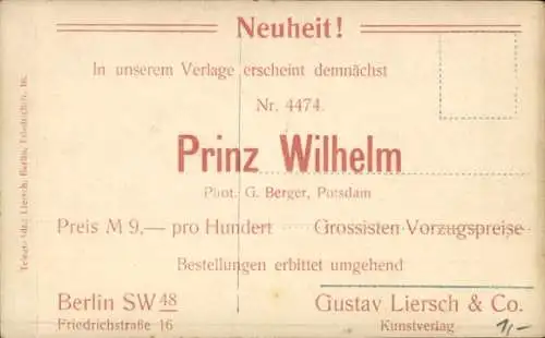 Ak Prinz Wilhelm von Preußen zu Pferde, Portrait