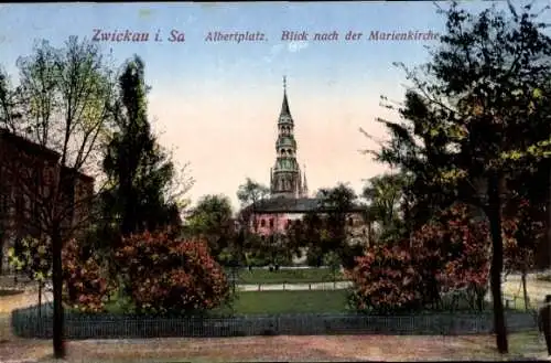 Ak Zwickau Sachsen, Partie am Albertplatz, Marienkirche