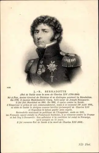 Ak Jean Baptiste Bernadotte, Portrait