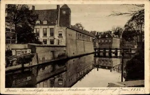 Ak Breda Nordbrabant Niederlande,  Koninklijke Militaire Academie, Toegangsbrug.