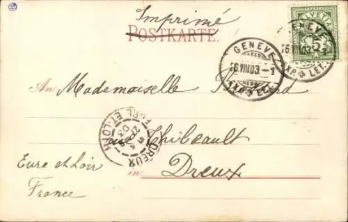 Litho Appenzell, Frau in schweizerischer Tracht beim Sticken