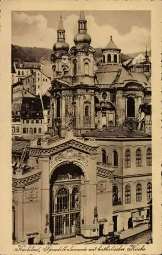 Ak Karlovy Vary Karlsbad Stadt, Sprudelkolonnade, katholische Kirche