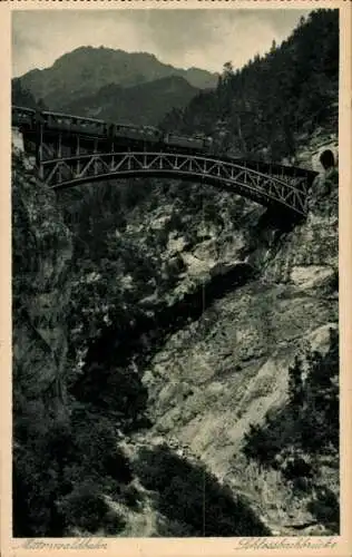 Ak Reith bei Seefeld Tirol, Mittenwaldbahn, Schlossbachbrücke