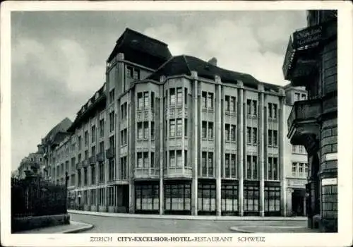Ak Zürich Stadt Schweiz, City Excelsior Hotel Restaurant, Bahnhofstraße-Sihlstraße