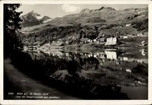 Ak Sankt Moritz Kanton Graubünden, Gesamtansicht von der Seepromenade aus gesehen