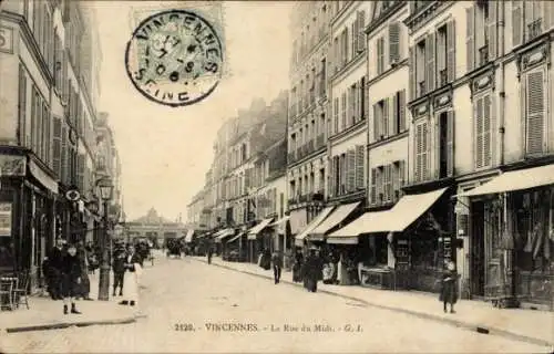 Ak Vincennes Val de Marne, La Rue du Midi, Geschäfte