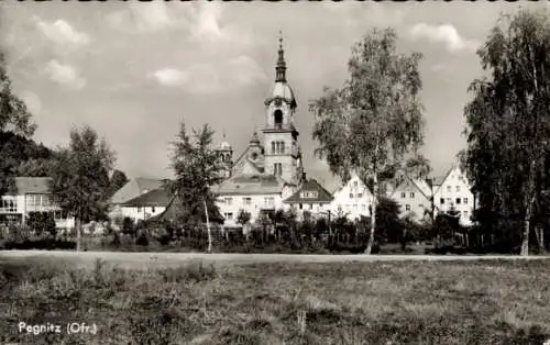 Ak Pegnitz in Oberfranken, Schöne Landschaft, Kirche, Häuser, Bäume, Schwarz-Weiß-Foto