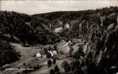 Ak Sachsenmühle Gößweinstein in Oberfranken, Ortsansicht, Tal, Wald
