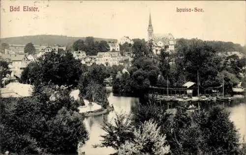 Ak Bad Elster im Vogtland,  Iquisa-See, malerische Landschaft, Gebäude, Bäume