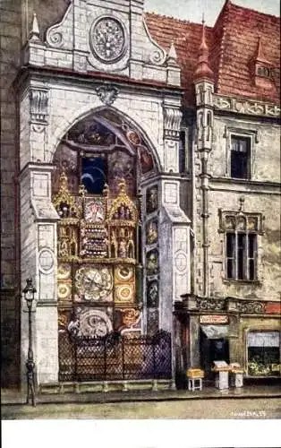 Künstler Ak Havlicek, Olomouc Olmütz Stadt, Orloj s radnici, Astron. Uhr,Rathaus