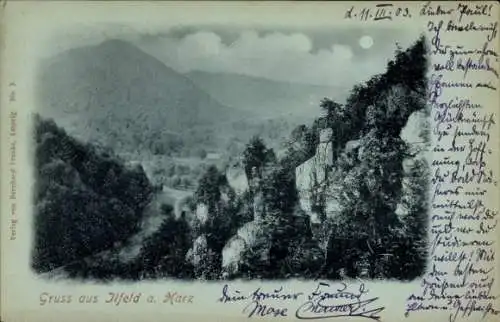 Mondschein Ak Ilfeld am Harz Thüringen, Landschaft bei Nacht