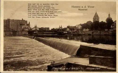 Ak Hameln an der Weser Niedersachsen, Wasserfall, Weserlied