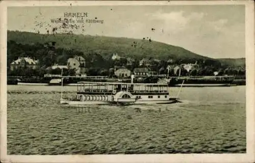 Ak Hameln an der Weser Niedersachsen, Dampfschiff auf der Weser, Klütberg