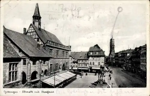 Ak Göttingen in Niedersachsen, Stadtansicht mit Rathaus, Markt, historischen Gebäuden