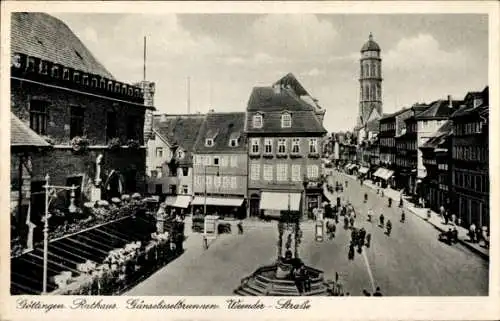 Ak Göttingen in Niedersachsen, Rathaus, Gänselieselbrunnen, Weender-Straße, historische Archit...