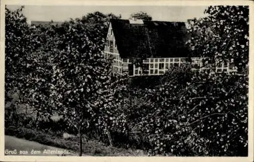 Ak Hamburg Altona Blankenese, Kirschblüte im Altenlande, Fachwerkhaus