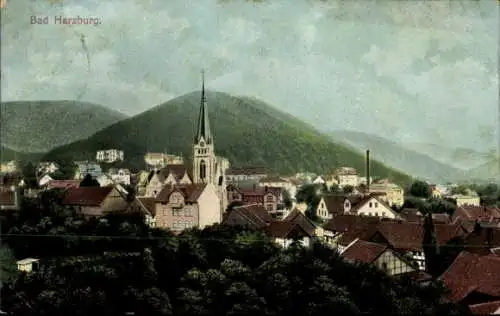 Ak Bad Harzburg am Harz, Stadtansicht, Kirche, Berge, historische Architektur