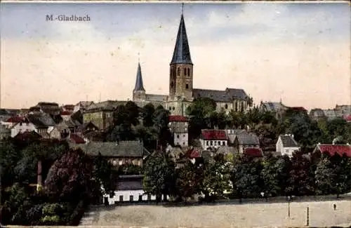 Ak Mönchengladbach in Nordrhein Westfalen, Blick auf den Ort und die Kirche