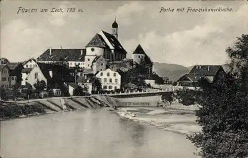 Ak Füssen am Lech Allgäu, Teilansicht, Franziskanerkirche