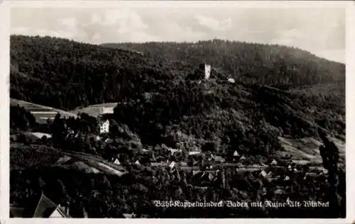 Ak Sand Bühl in Baden Schwarzwald, Panoramablick, Ruine Windeck, Weinberge, kleine Ortschaft