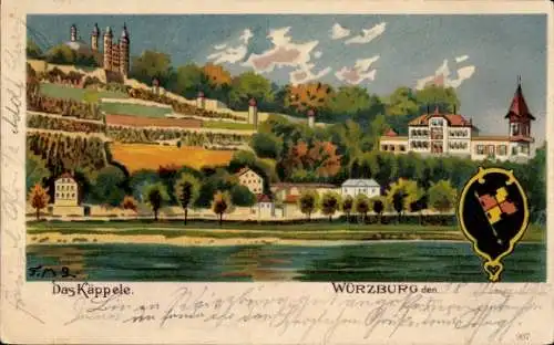 Ak Würzburg am Main Unterfranken, Das Kappele, Grünes Land, Häuser, Wasserreflexion