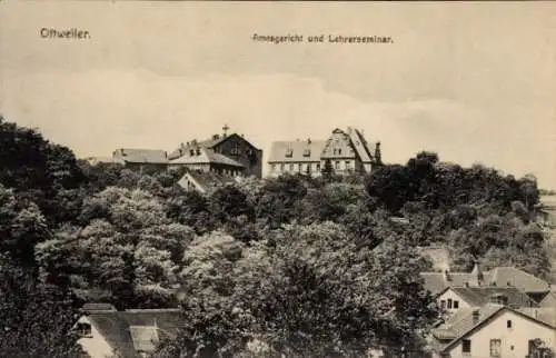 Ak Ottweiler im Saarland, Aussicht von oben, Amtsgericht, Lehrerseminar, grüne Umgebung