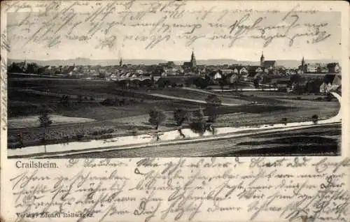 Ak Crailsheim in Württemberg, Blick auf Crailsheim mit Fluss und Wiesen, historische Architektur