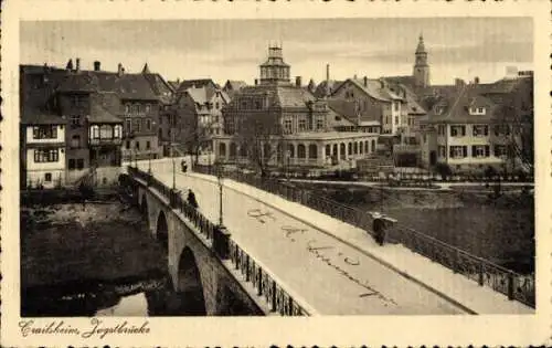 Ak Crailsheim in Württemberg, Stadtansicht, Jagstbrücke, historische Gebäude, winterliche Szene