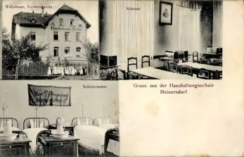 Ak Meinersdorf Burkhardtsdorf im Erzgebirge, Wohnhaus, Vorderansicht, Nälsaal, Schlafzimmer, G...