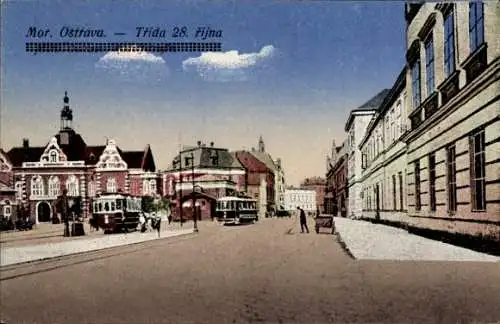 Ak Moravská Ostrava Mährisch Ostrau Region Mährisch Schlesien, Straße mit Straßenbahnen, histo...