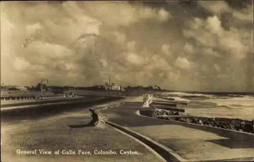 Ak Colombo Ceylon Sri Lanka, Allgemeine Ansicht von Galle Face, Wolken, Strandpromenade