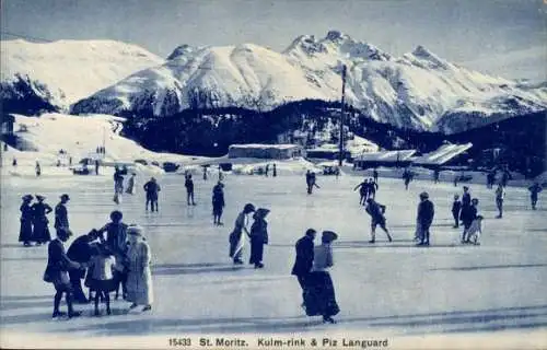 Ak Sankt Moritz Kanton Graubünden, Kulm rink und Piz Languard, Eisläufer