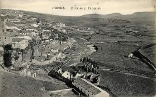 Ak Ronda Andalusien Spanien, Blick auf  Ollerias y Tenerias, Landschaft, Fluss, Gebäude