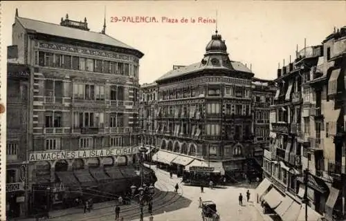 Ak Valencia Stadt Spanien, Plaza de la Reina, Gebäude, Straßenansicht, historische Postkarte