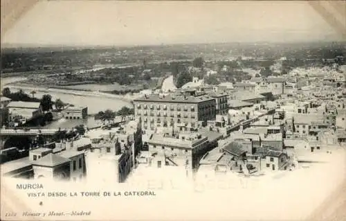 Ak Murcia Stadt Spanien, Blick auf Murcia von der Kathedrale, Fluss, Gebäude, Landschaft