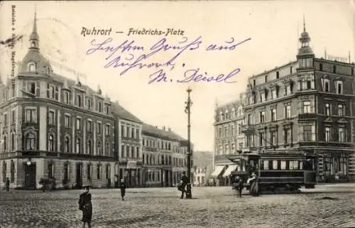 Ak Ruhrort Duisburg im Ruhrgebiet, Friedrichs-Platz, Straßenbahn, historische Architektur