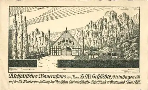 Ak Dortmund im Ruhrgebiet, Westfälisches Bauernhaus, Firma H.W. Schlichte, Steinhagen, 33. Wan...