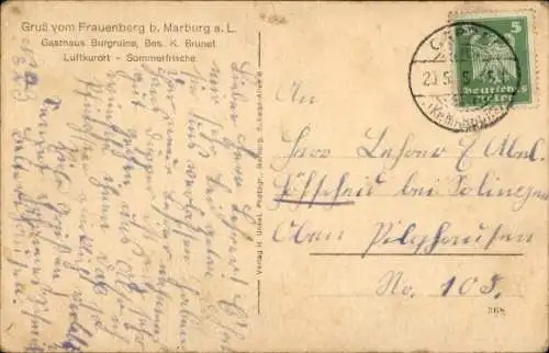Ak Frauenberg Ebsdorfergrund Hessen, Gasthaus Burgruine, Inh. K. Brunet