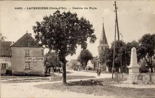 Ak La Perrière Côte-d’Or, Platz, Cafe du Centre, Denkmal, Kirche