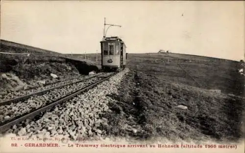 Ak Gérardmer Lothringen Vosges, Tramway électrique, Hohneck, 1366 m, Landschaft, Schienen, Tram