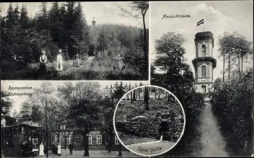 Ak Walddorf Kottmar in der Oberlausitz, Restauration Kottmarberg, Aussichtsturm, Spreequelle