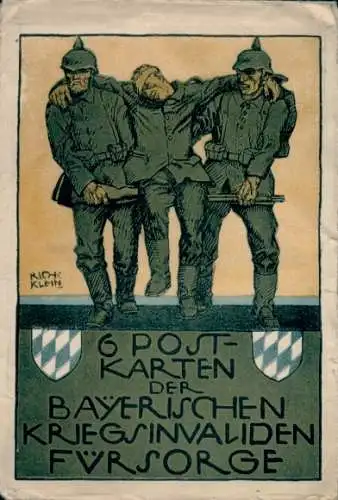 Künstler Ak Klein, R., Bayerische Kriegsinvaliden-Fürsorge, Verwundeter Soldat, Wappen