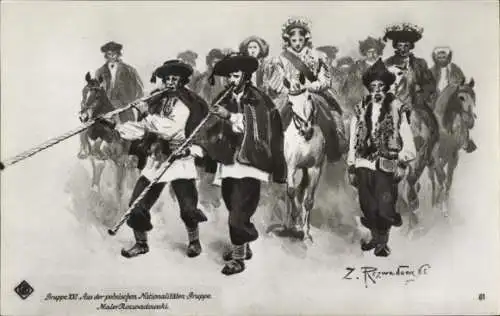 Künstler Ak Rozwadowski, Z., Polnische Tracht, Brautpaar, Trauung
