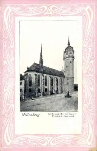 Passepartout Ak Lutherstadt Wittenberg, Schlosskirche, Kaiser-Friedrich-Denkmal